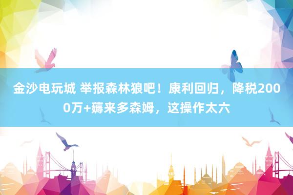 金沙电玩城 举报森林狼吧！康利回归，降税2000万+薅来多森姆，这操作太六